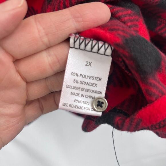 Jaclyn Intimates Red Black Buffalo Plaid Fleece Button Vneck Sleep Top Size 2X - Picture 7 of 9